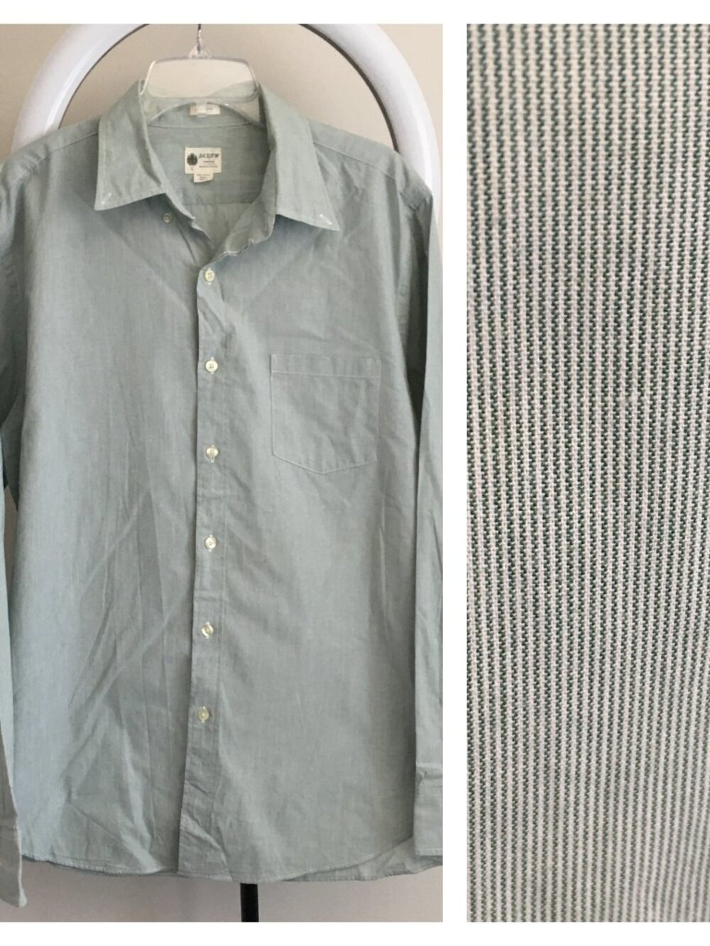 J CREW Shirtings Green White Striped Washed Casual Tailored Fit Button Shirt